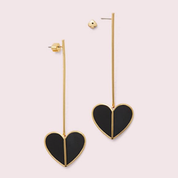 kate spade heritage spade linear earrings black gold heart nwot - Picture 2 of 6